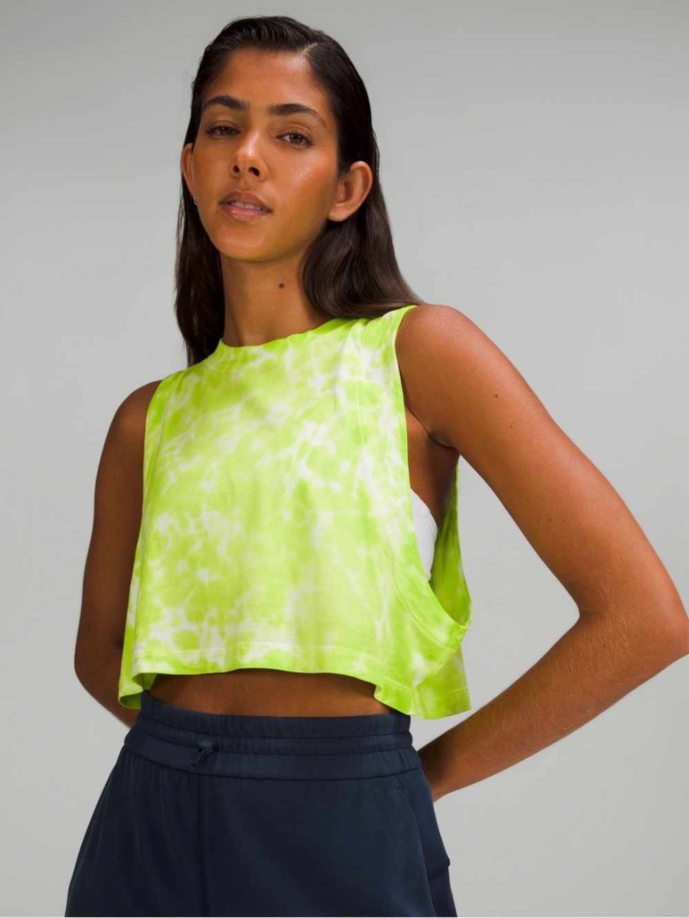 lululemon athletica Neon Lime Tie-Dye Cropped Muscle Tank Top